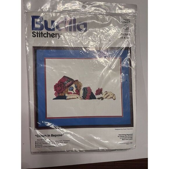 Bucilla Stitchery Kit 14” x 18” Clown in Repose Vintage 1980s 100% Wool New - Picture 1 of 5